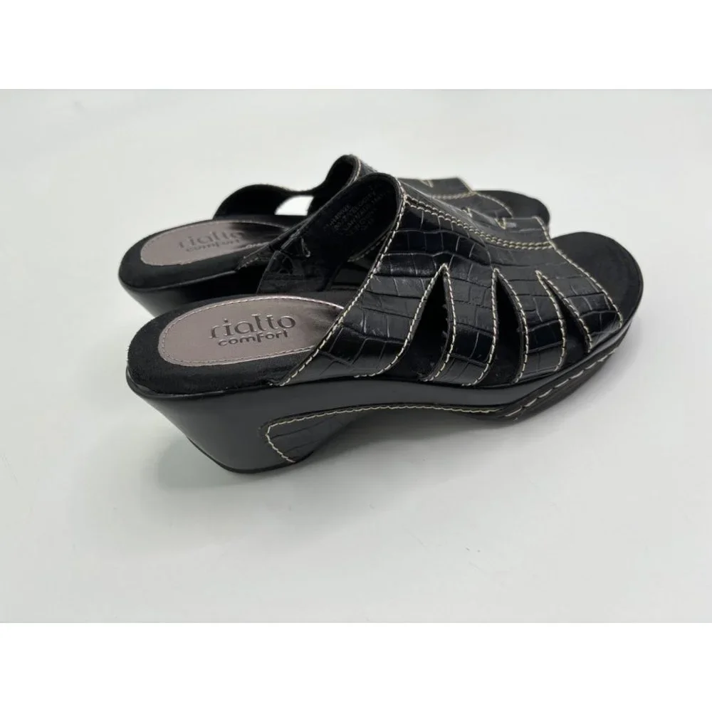 Rialto Velocity Open Toe Slip On Clogs Comfort Sandals Croc Print Black 7.5 M - Picture 3 of 6